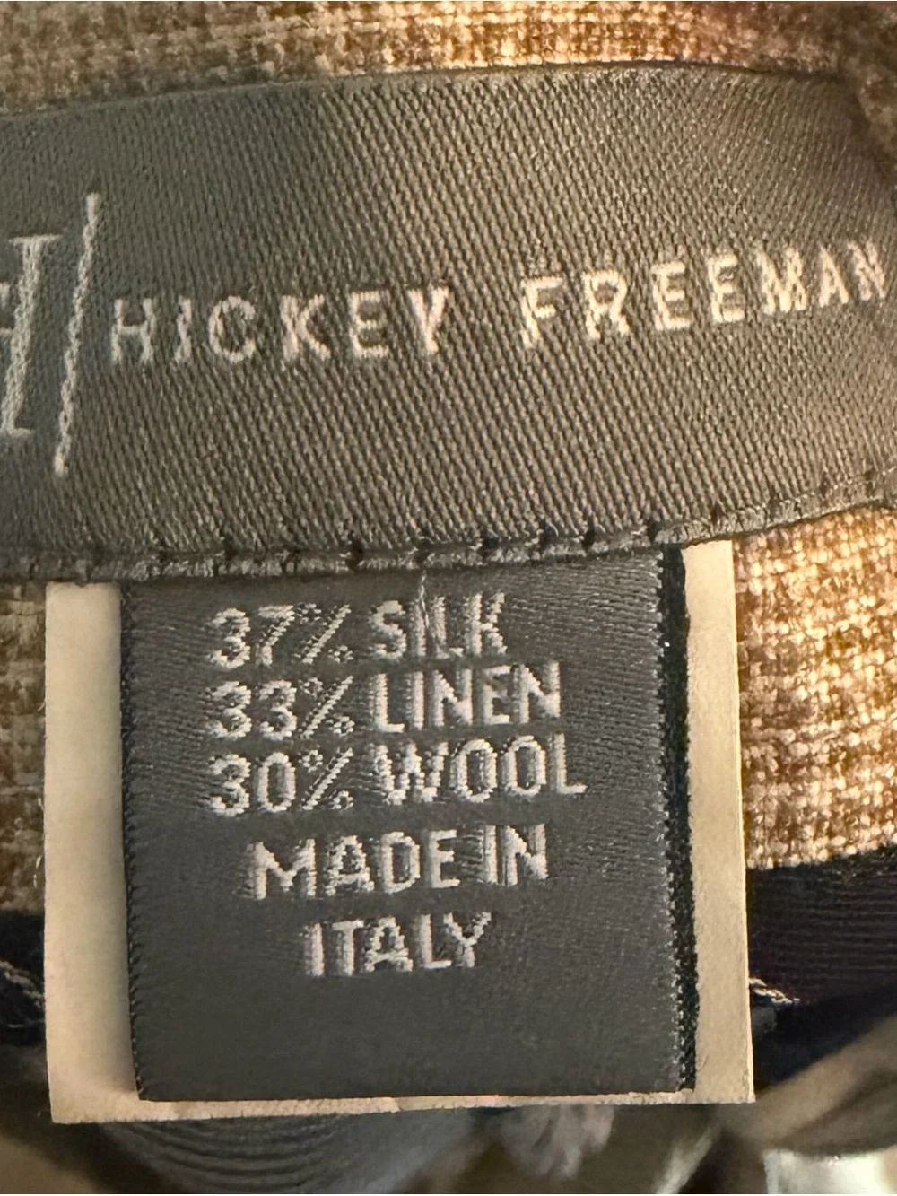 Hickey Freeman Men’s 34 Dress Pants Silk Linen Wool Made in Italy Tan Check